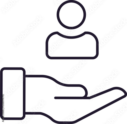 Line image of User over Hand for Graphics, Concept, Apps