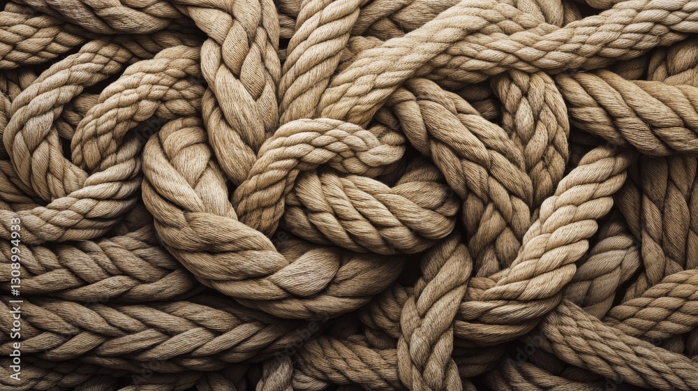 A tightly braided pattern of thick brown ropes fills the frame, emphasizing strength and ruggedness. The detailed texture makes it perfect for themes related to resilience, durability, and A tightly braided pattern of thick brown ropes fills the frame, emphasizing strength and ruggedness. The detailed texture makes it perfect for themes related to resilience, durability, and
