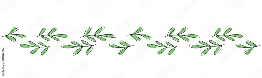 Border with hand drawn green branches in doodle style. Seamless border Border with hand drawn green branches in doodle style. Seamless border
