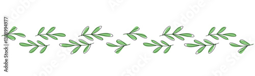 Border with hand drawn green branches in doodle style. Seamless border