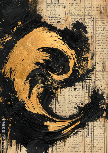 Obraz na płótnie mesmerizing abstract of black and gold ink swirls w salonie