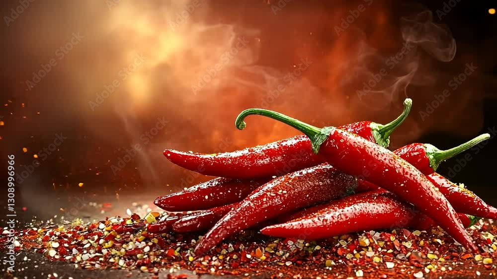 Red Chili Peppers on Smoky Background