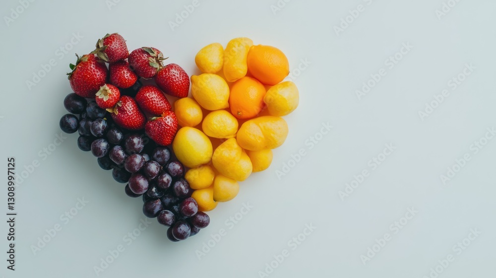 Vibrant Heart of Fresh Fruits , A Colorful Symbol fruit on the gray color background Vibrant Heart of Fresh Fruits , A Colorful Symbol fruit on the gray color background