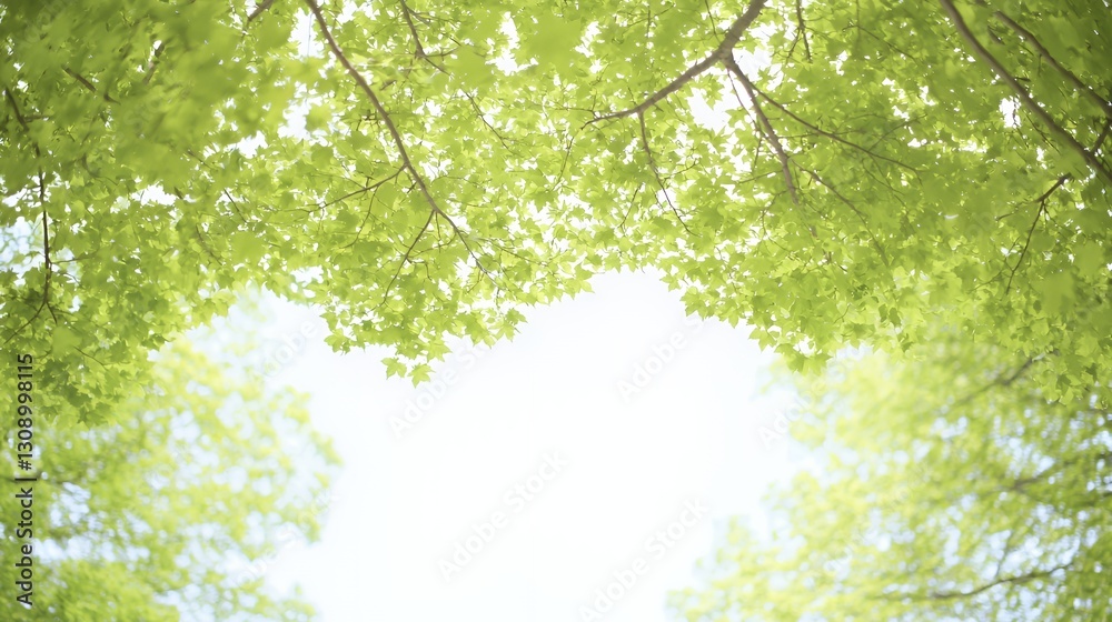 Bright Green Leaves Canopy Overhead Sunlight Nature Background Bright Green Leaves Canopy Overhead Sunlight Nature Background