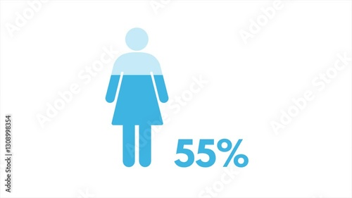 75% Woman Icon Percentage Animation. Infographic Human Statistics
