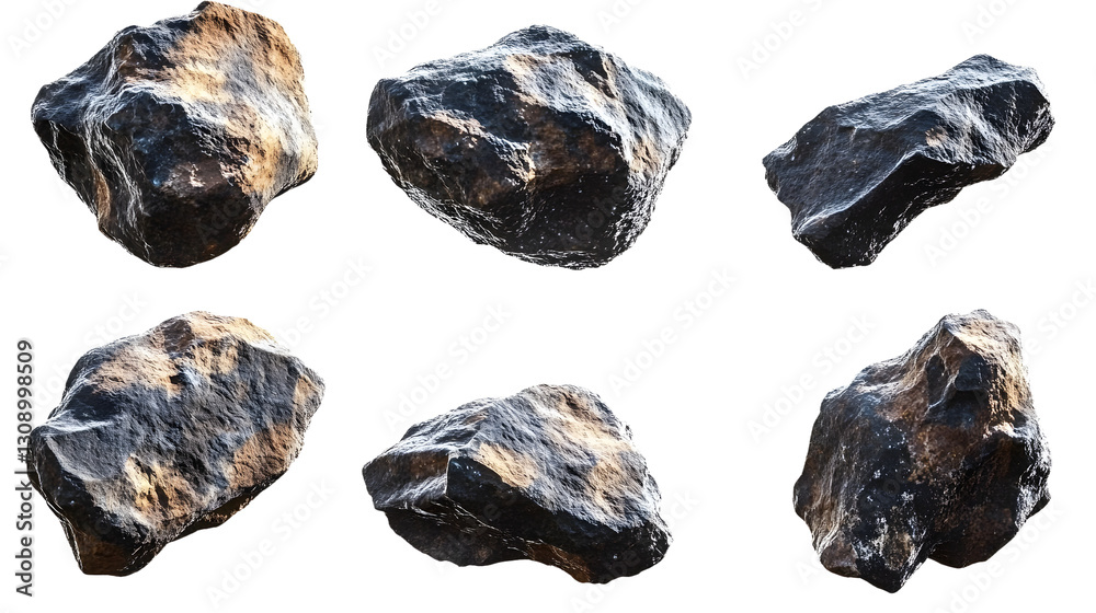 Set of asteroid rocks isolated on a transparent background Set of asteroid rocks isolated on a transparent background