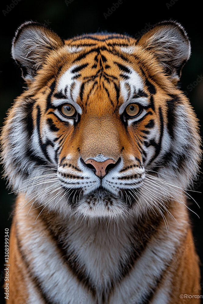 Naklejka premium Intense Gaze: Striking Portrait of a Majestic Bengal Tiger