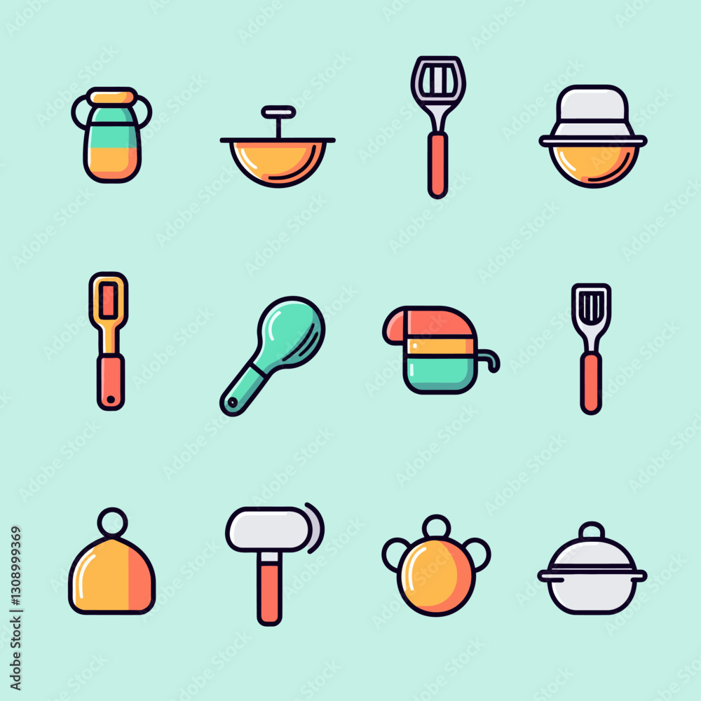 Collection of colorful cooking utensils in flat design style Collection of colorful cooking utensils in flat design style