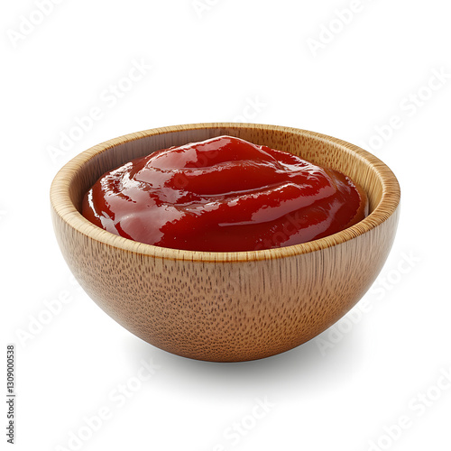 Tomato ketchup in a bowl isolated on white background, food photography photo
