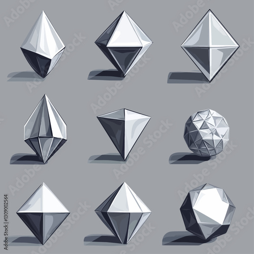 Geometric Shapes Set on Gray Background in Illustration Style