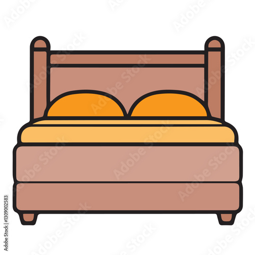 Stylish double bed with orange pillows