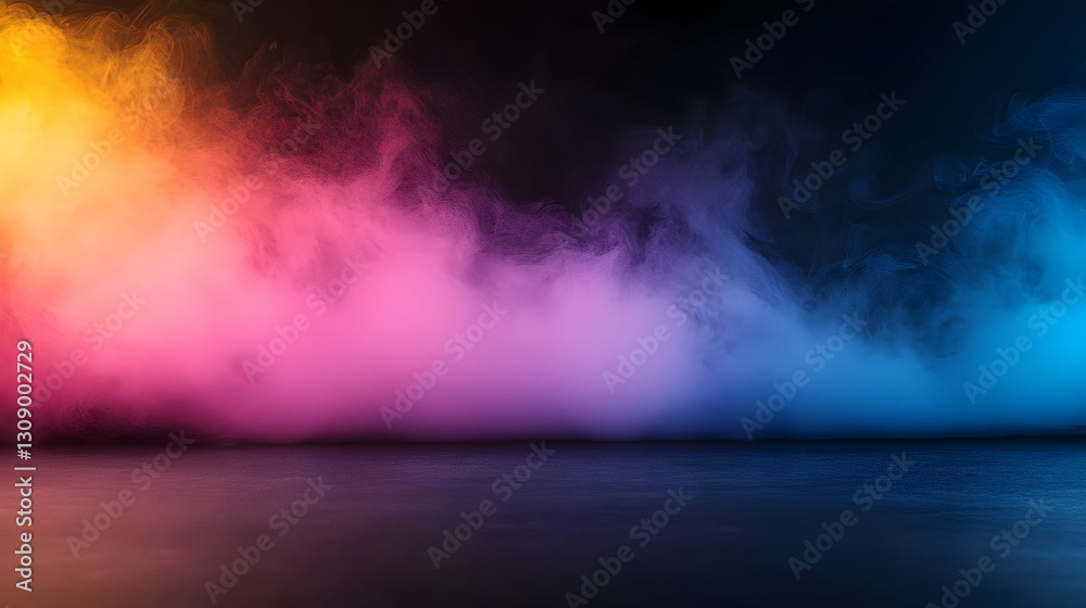 Fototapeta premium Colorful smoke billowing across a dark surface with orange pink and blue gradients