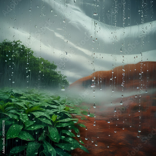 The ethereal raindrop dance creates mesmerizing landscapes with otherworldly reflections, evoking a sense of familiarity and dreamlike enchantment.