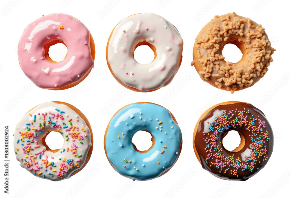 Fototapeta premium Assorted Glazed Doughnuts with Sprinkles, transparent background