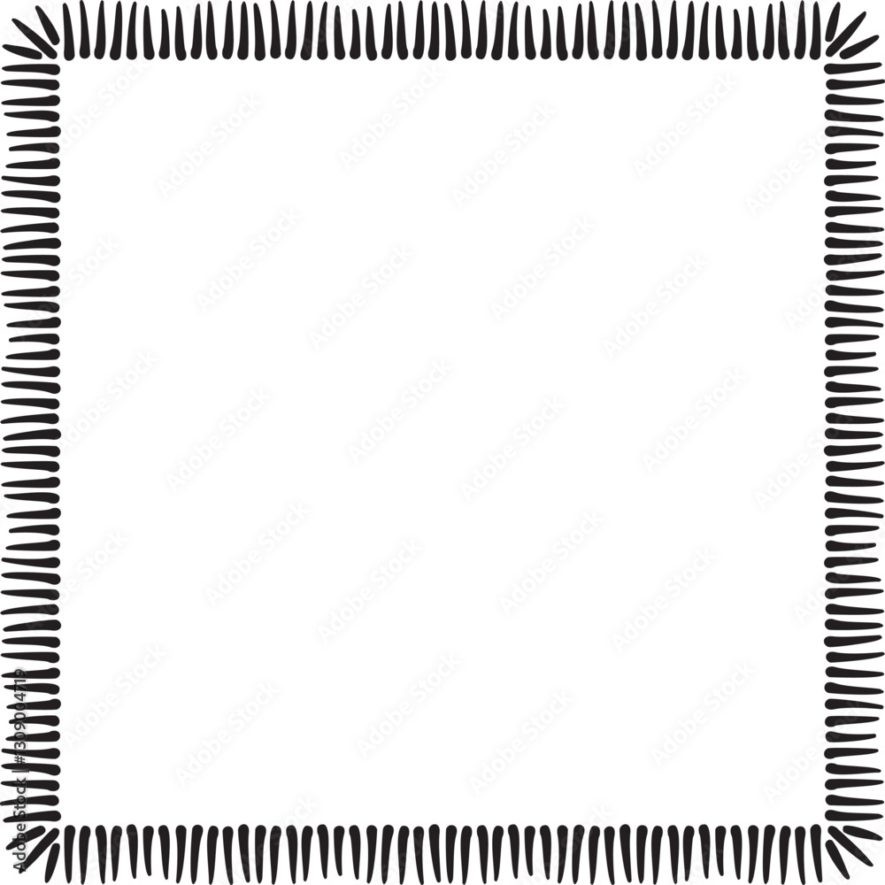 Square border made with many strokes. Vector illustration made with black strokes creating a square border. Square border made with many strokes. Vector illustration made with black strokes creating a square border.