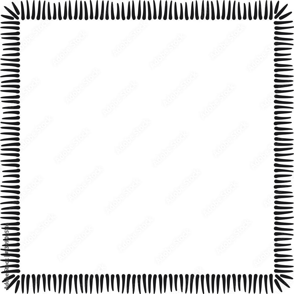 Square border made with many strokes. Vector illustration made with black strokes creating a square border. Square border made with many strokes. Vector illustration made with black strokes creating a square border.