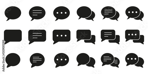Messaging Speech Bubble Solid Icon Set. Talk and Think Comics Bubbles. Blank Chat Balloons in Various Shapes Solid Symbol. Isolated Vector Illustration
