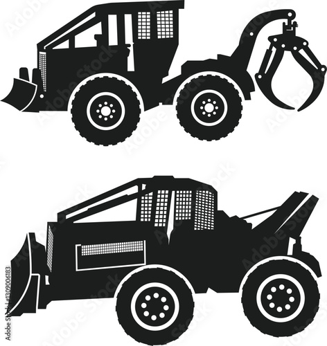 Log Skidder SVG, Logging SIlhouette, Construction Vehicle, Skid Steer Loader Machine Silhouette, Forestry Equipment Silhouettes