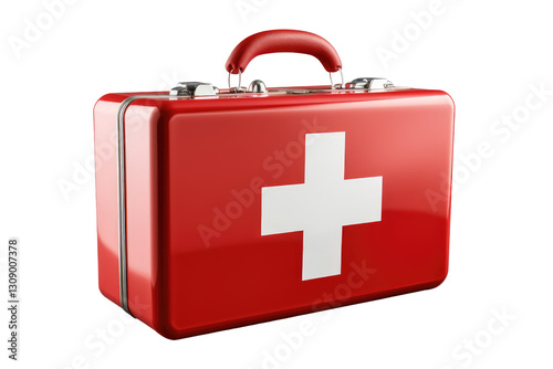 striking red medical kit on transparent background