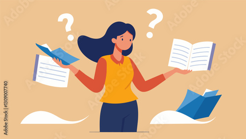 As she flipped through the pages of the loan contract the officer paused to answer the students questions and provide further clarification.. Vector illustration