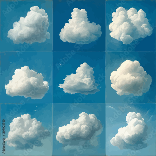 Dramatic Clouds in Square Canvas, Sky Blue, Atmospheric Impressionism