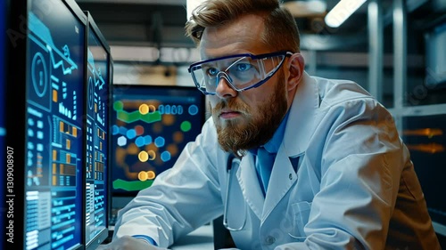 Forensic analyst reviewing data in a minimalist setting photo