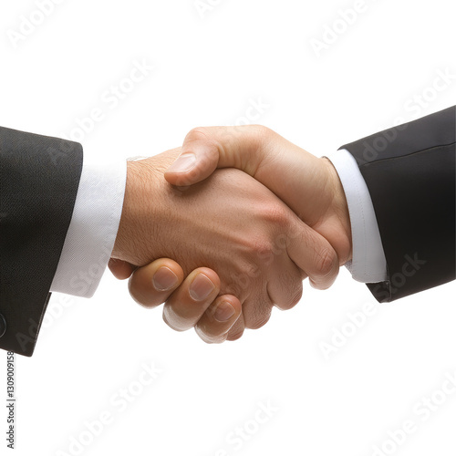 strong firm handshake between two men on transparent background