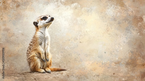 Wallpaper Mural A cute meerkat sits upright against a textured background, showcasing its curious expression and distinctive markings. Torontodigital.ca