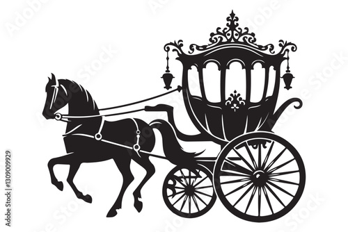 Elegant Horse and Carriage Silhouette Illustration for Weddings and Events