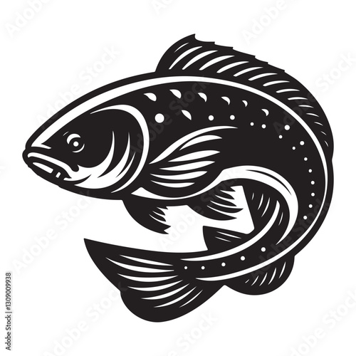 Detailed Trout Silhouette Illustration Vector Art for Fishing Designs