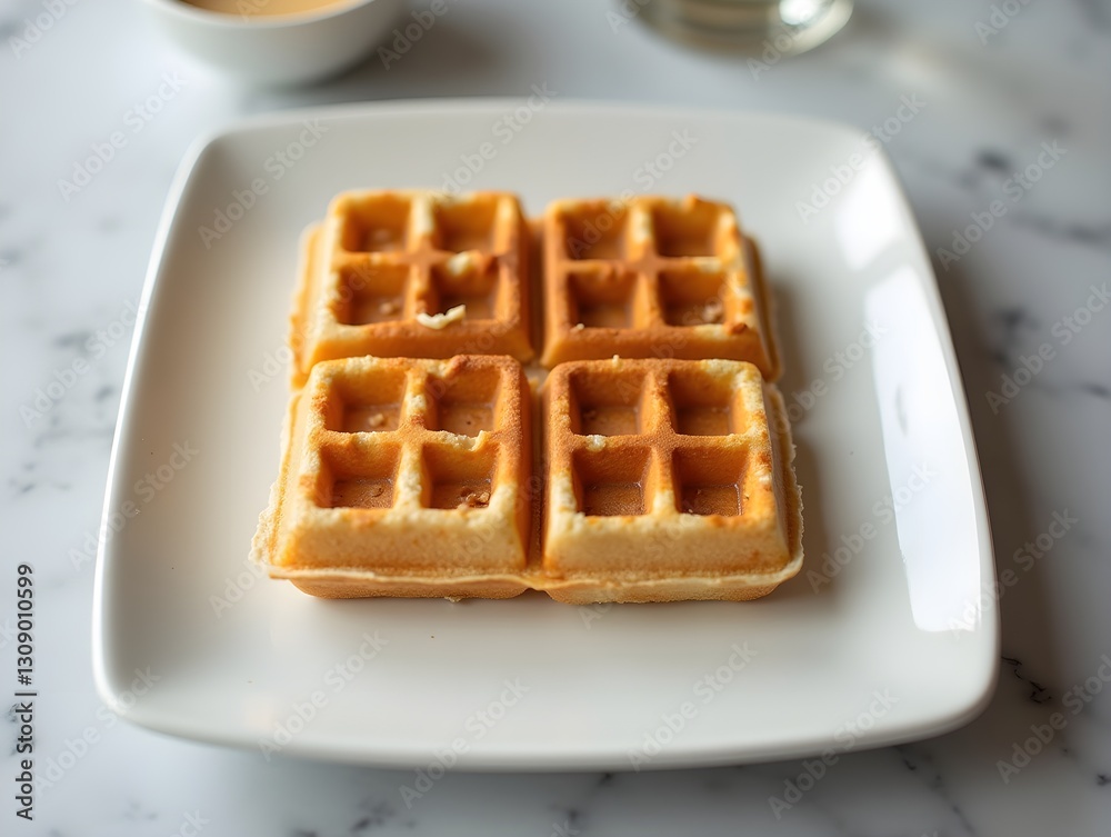 Square plate displaying a single gluten-free waffle in the middle, culinary photography Square plate displaying a single gluten-free waffle in the middle, culinary photography