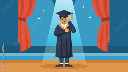 The same student now standing on stage in a cap and gown wiping away tears of joy and relief as they realize they wont be graduating with mountains of. Vector illustration