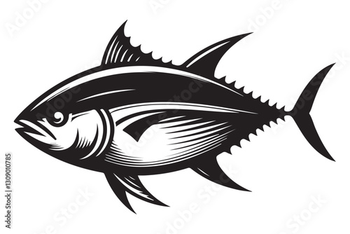 Detailed Tuna Fish Illustration With Aquatic Animal Fin Anatomy