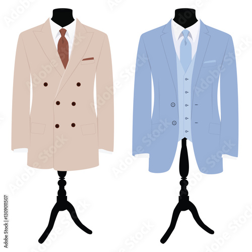 Men's suits on mannequin isolated on white background