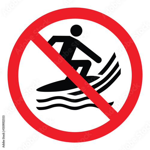 Prohibition warning sign- No surf craft. Vector icon, label, sticker
