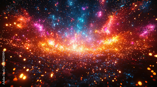 Vibrant cosmic explosion of colors illuminating the night sky in a stunning display of interstellar beauty. Generative AI