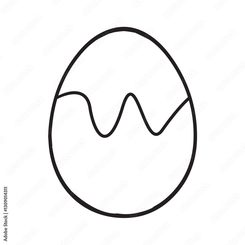 Simple black line drawing of an egg with a wavy top Simple black line drawing of an egg with a wavy top