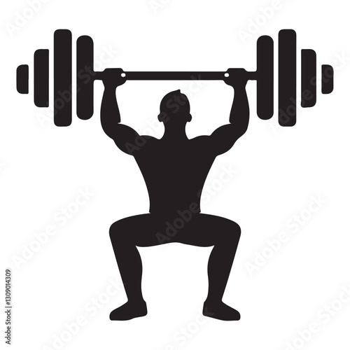 Weightlifting Athlete Silhouette A Powerful Squat With Heavy Barbell Exercise
