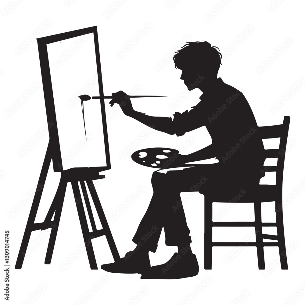 Creative artist painting on canvas silhouette illustration vector image