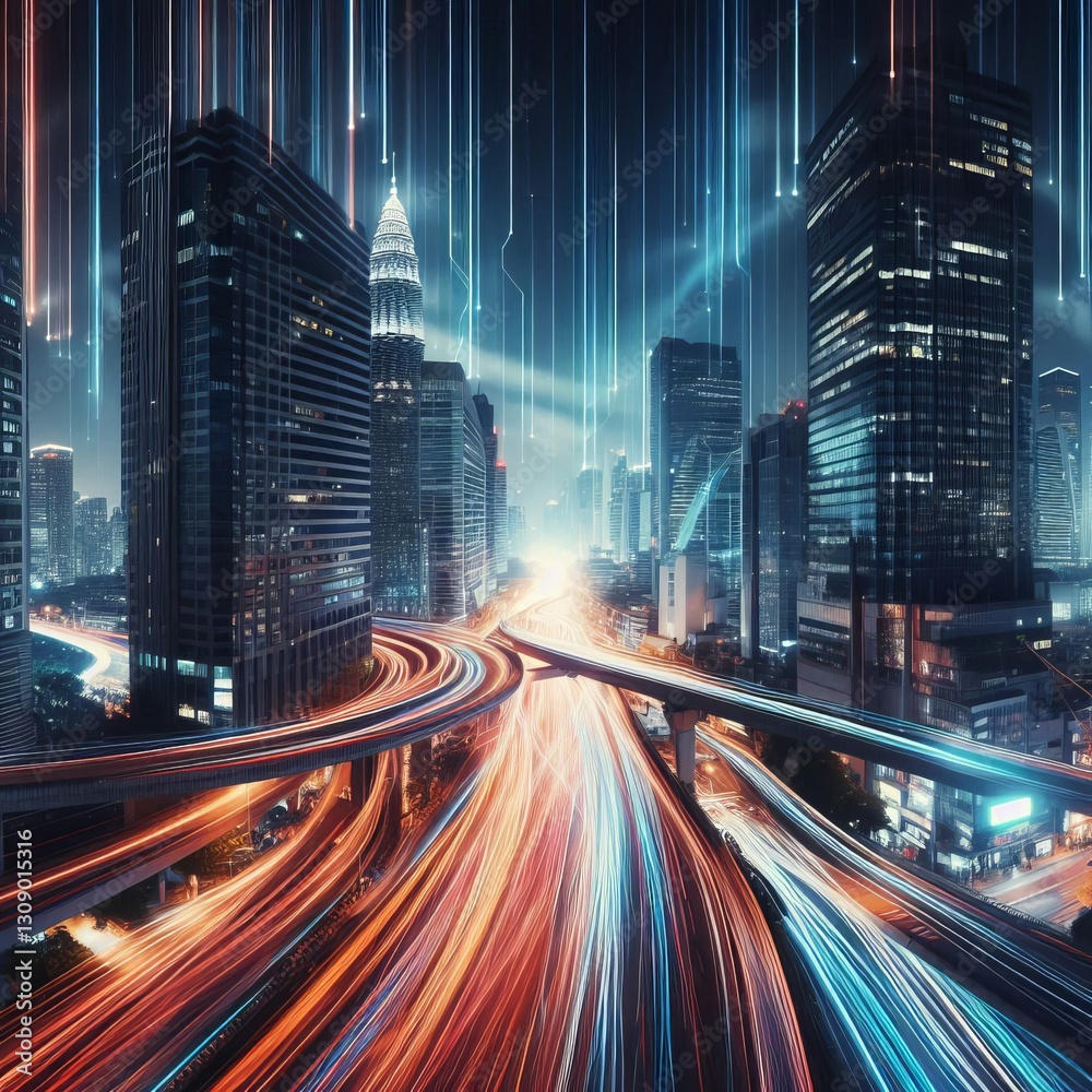 Obraz premium Light Trails Streaks of light following the movement of the code