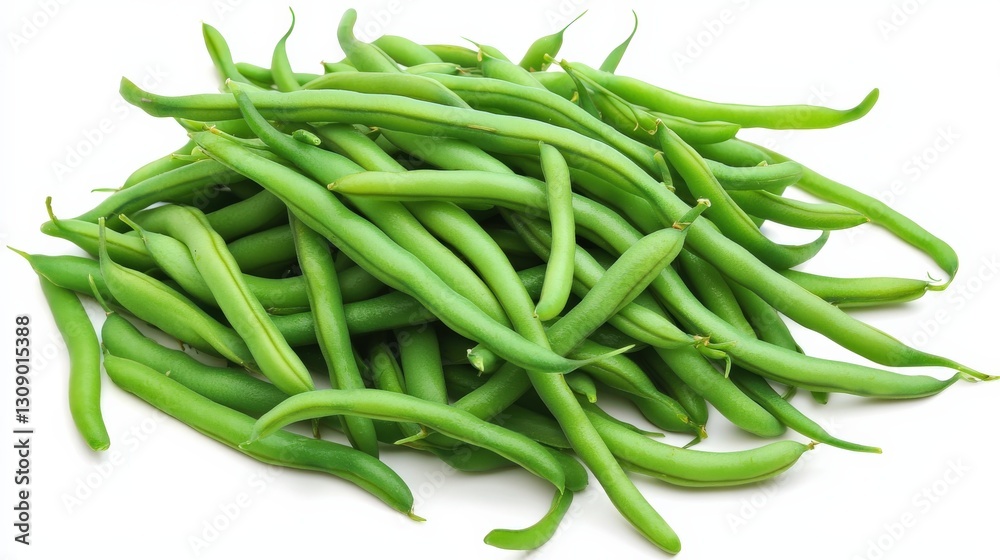 Fresh Green Beans Isolated on White Background with Soft Shadows Fresh Green Beans Isolated on White Background with Soft Shadows