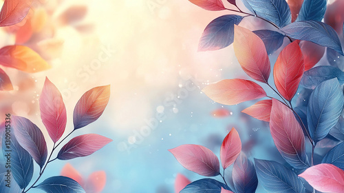 Vibrant leaves in shades of red and blue create a serene atmosphere during a sunny afternoon. Generative AI