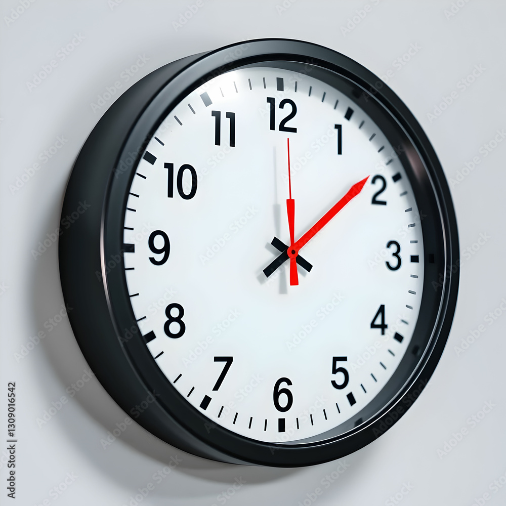 Wall office clock with black and red hands and white dial Wall office clock with black and red hands and white dial
