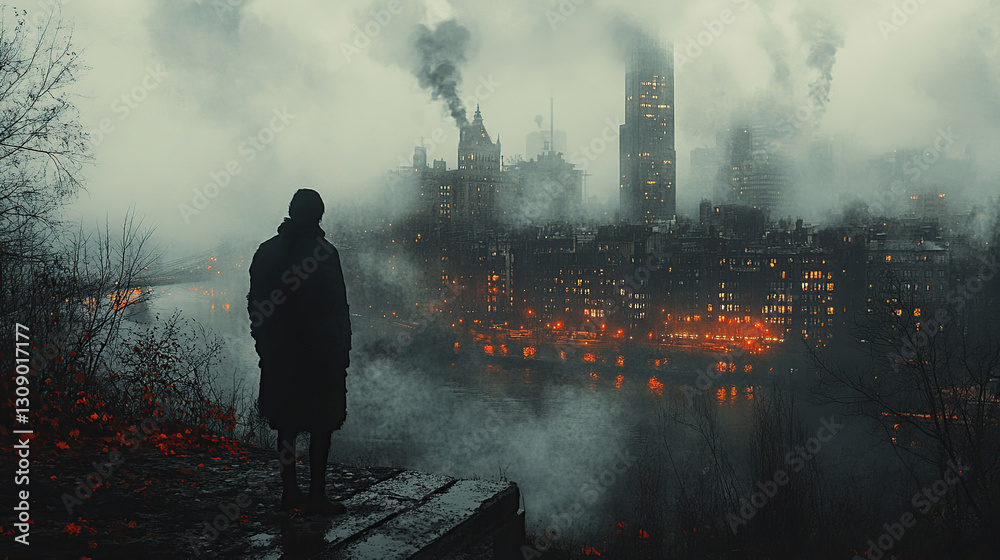Silhouette Fog Cityscape Dystopian Mood Silhouette Fog Cityscape Dystopian Mood