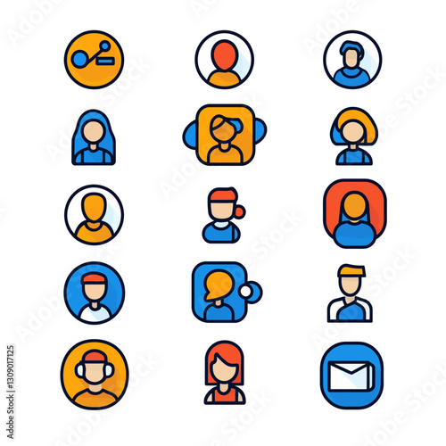 Set of Colorful User Icons for Communication and Digital Profiles