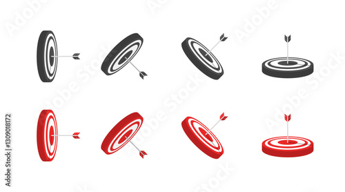 Flat linear icons set of targets with arrows vector.