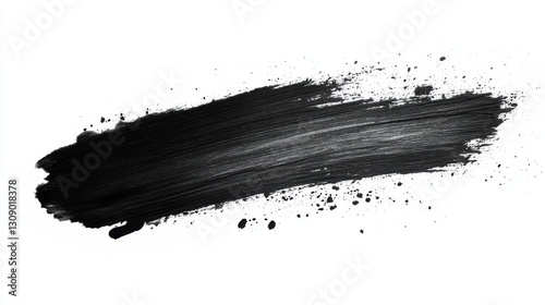 Black paint stroke. Dark brush smear. Grunge texture effect. Blot or stain. Dirty artistic element on bright background. Graphic resource backdrop.