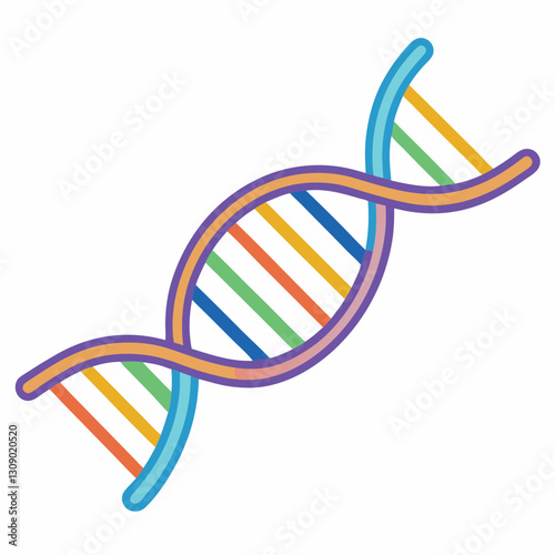 DNA Double Helix Vector Illustration, A colorful vector illustration of a DNA double helix, featuring vibrant strands and a scientific design.
