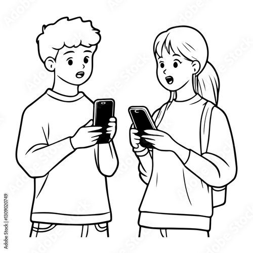 Smartphone Addiction: Child with a Mobile Phone Silhouette Vector
