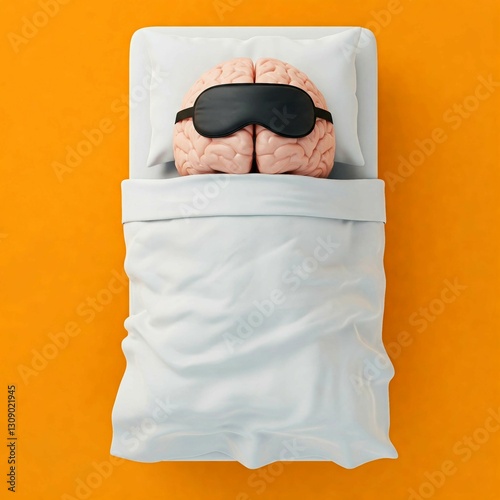 A brain lying in bed with a sleep mask on